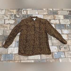 Casual Corner Women's Small Button Down Shirt Leopard Print Blouse